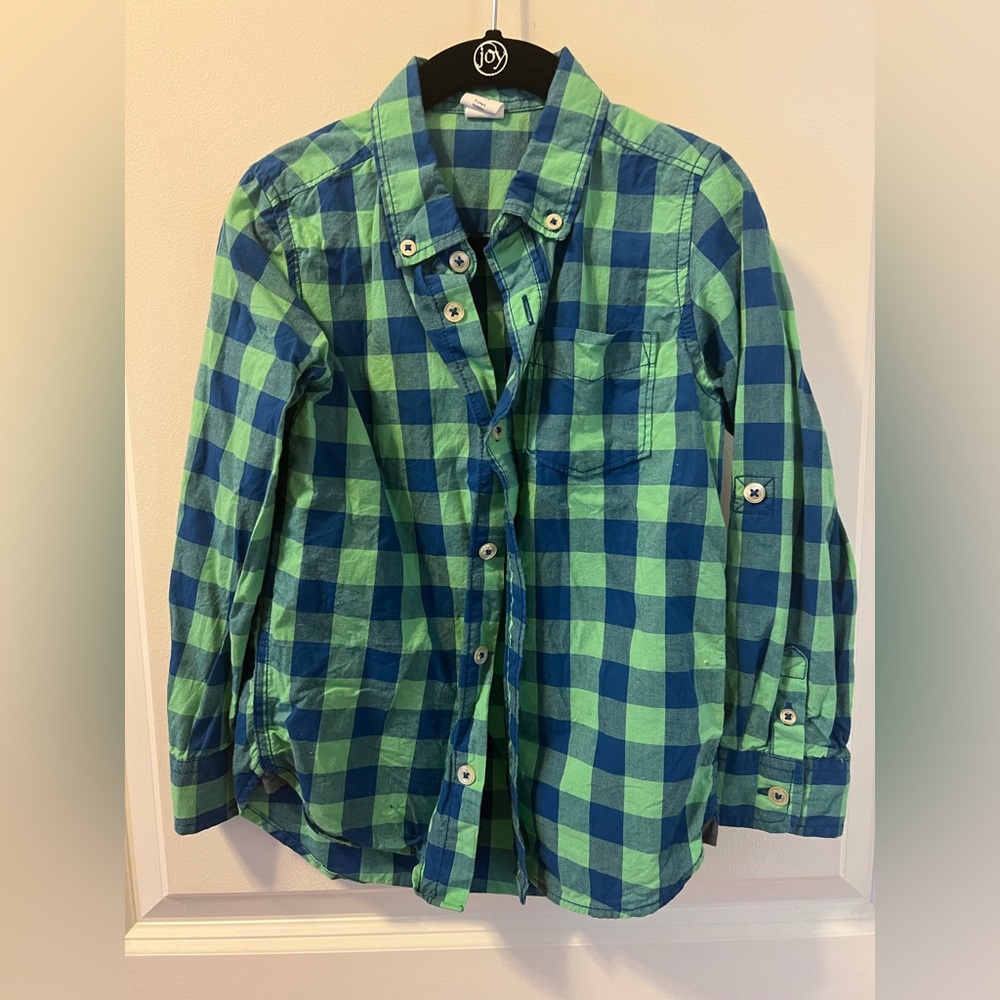 Boys Blue & Green Button Down Shirt Size 5